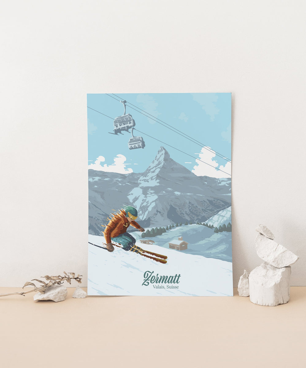 Zermatt Switzerland Ski Resort Travel Poster Bucket List Prints