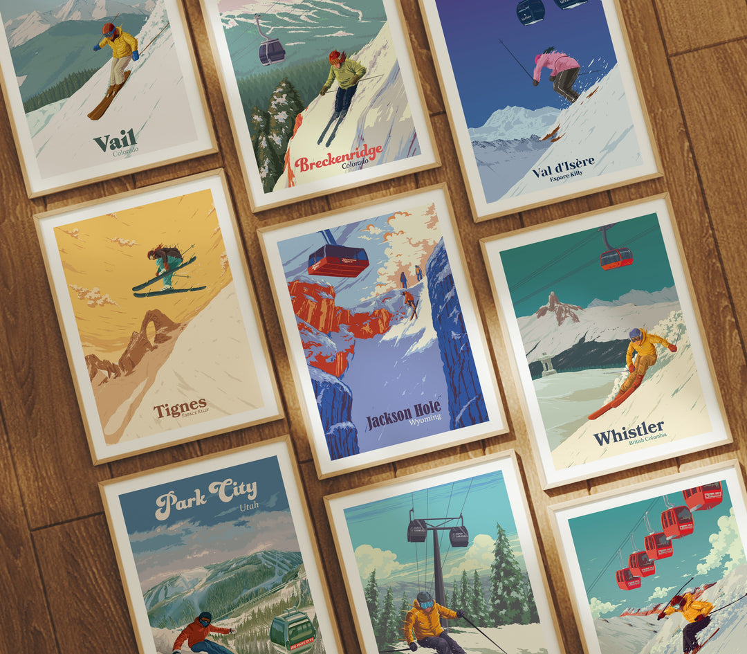 Skiing and Snowboarding Posters and prints from all over the world, available framed or unframed.