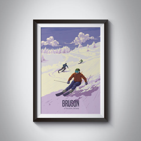 Bruson Switzerland Ski Resort Travel Poster