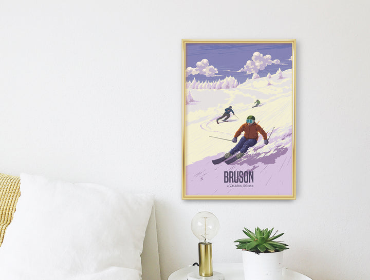 Bruson Switzerland Ski Resort Travel Poster