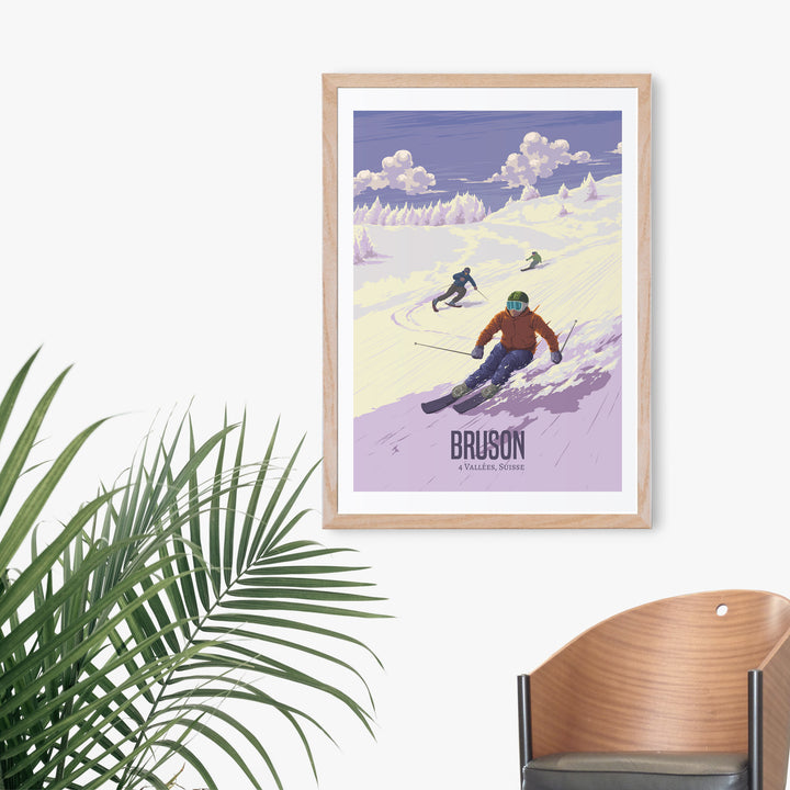 Bruson Switzerland Ski Resort Travel Poster