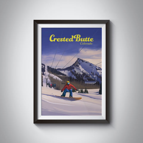 Crested Butte Colorado Snowboarding Travel Poster