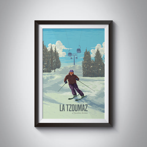 La Tzoumaz Switzerland Ski Resort Travel Poster