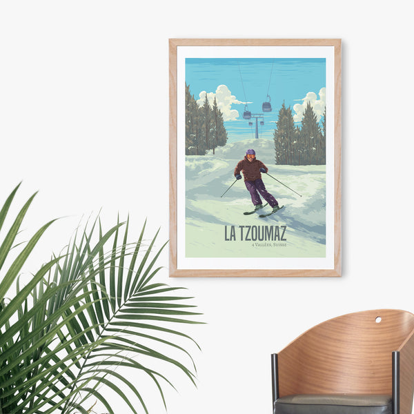 La Tzoumaz Switzerland Ski Resort Travel Poster