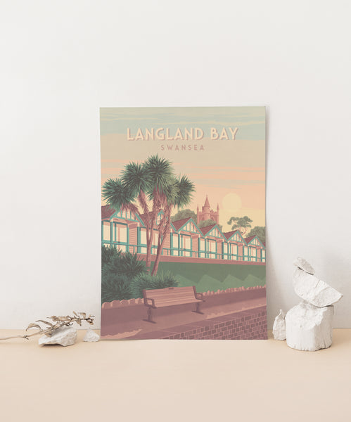 Langland Bay Swansea Seaside Travel Poster