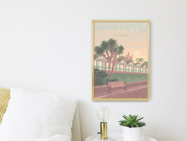 Langland Bay Swansea Seaside Travel Poster