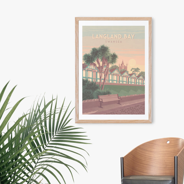 Langland Bay Swansea Seaside Travel Poster