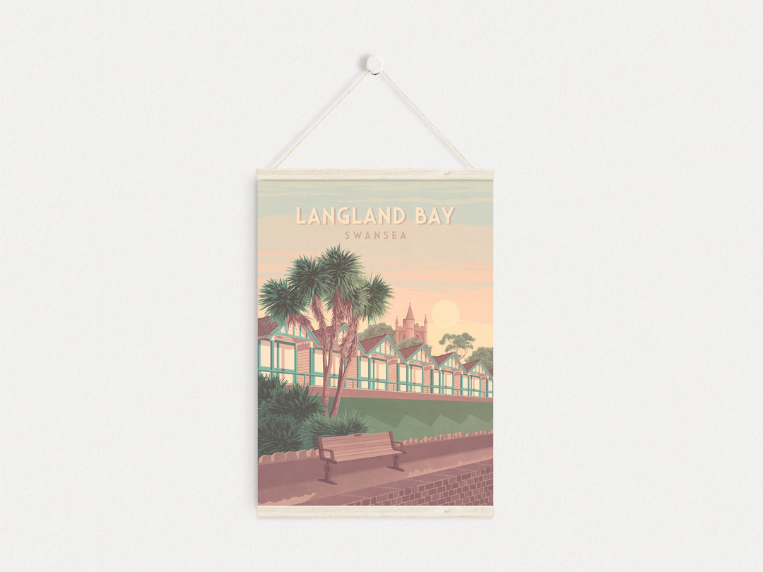 Langland Bay Swansea Seaside Travel Poster