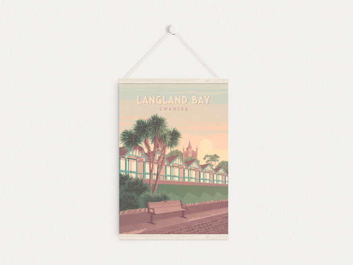 Langland Bay Swansea Seaside Travel Poster