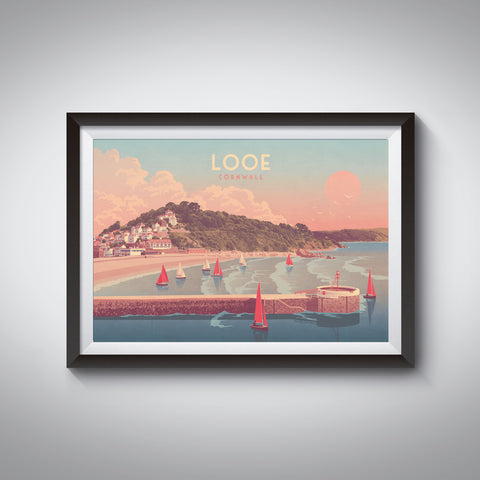Looe Banjo Pier Cornwall Seaside Travel Poster
