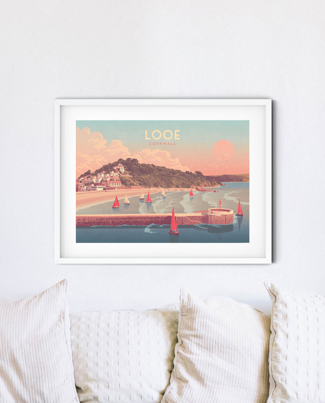 Looe Banjo Pier Cornwall Seaside Travel Poster