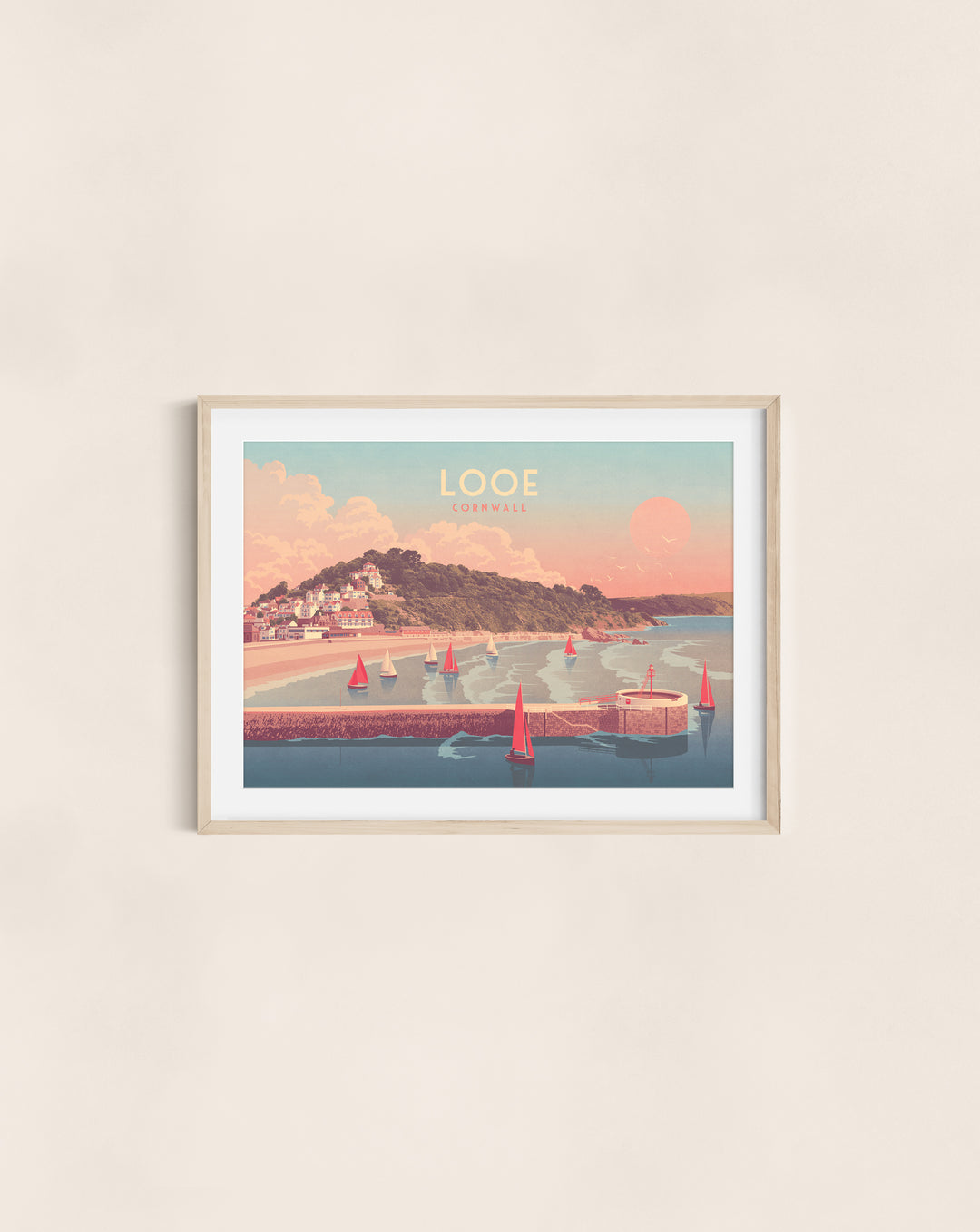 Looe Banjo Pier Cornwall Seaside Travel Poster