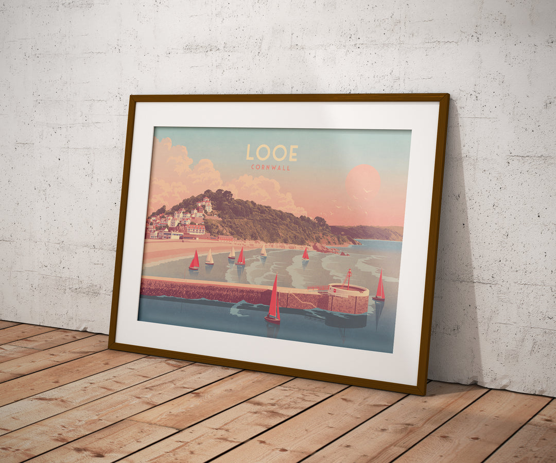 Looe Banjo Pier Cornwall Seaside Travel Poster