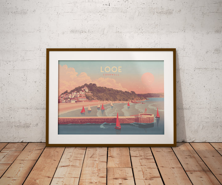 Looe Banjo Pier Cornwall Seaside Travel Poster