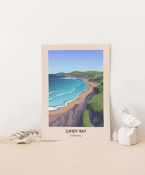 Lundy Bay Cornwall Modern Travel Poster