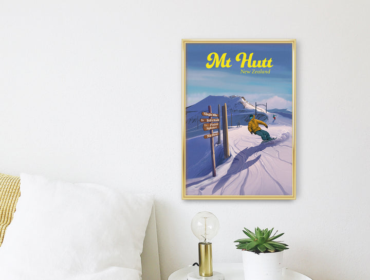 Mt Hutt New Zealand Snowboarding Travel Poster