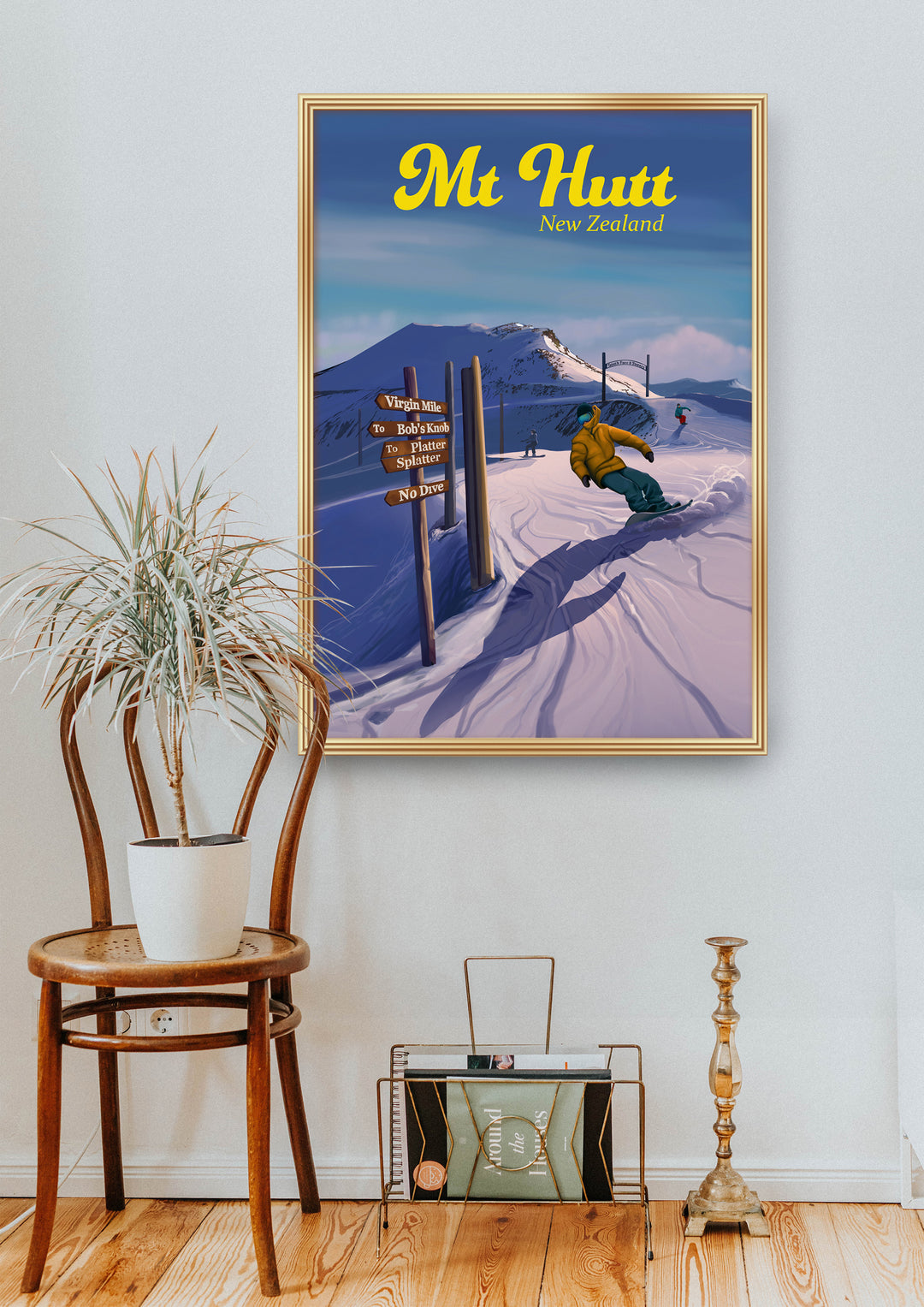 Mt Hutt New Zealand Snowboarding Travel Poster