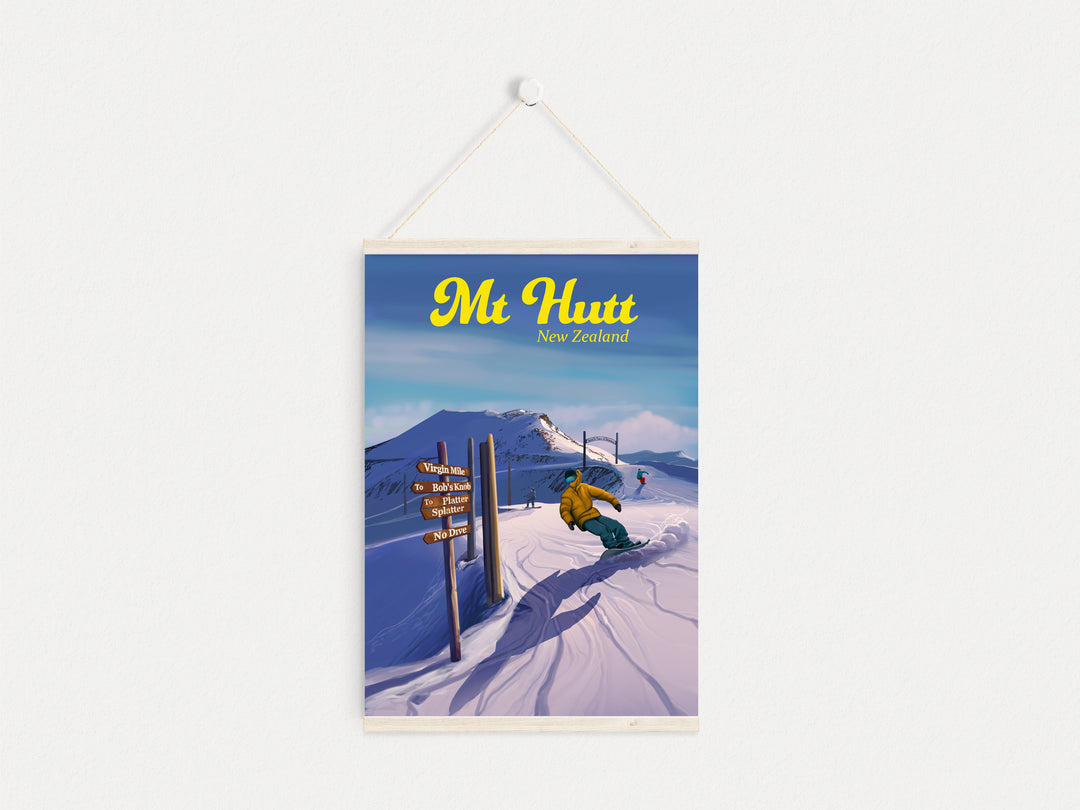 Mt Hutt New Zealand Snowboarding Travel Poster