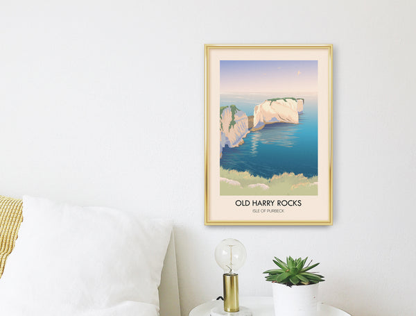 Old Harry Rocks Dorset Seaside Travel Poster