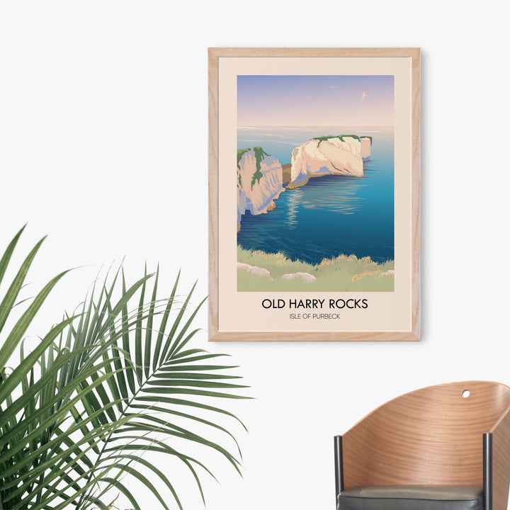 Old Harry Rocks Dorset Seaside Travel Poster