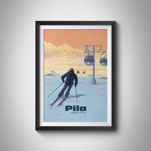 Pila Aosta Italy Ski Resort Travel Poster