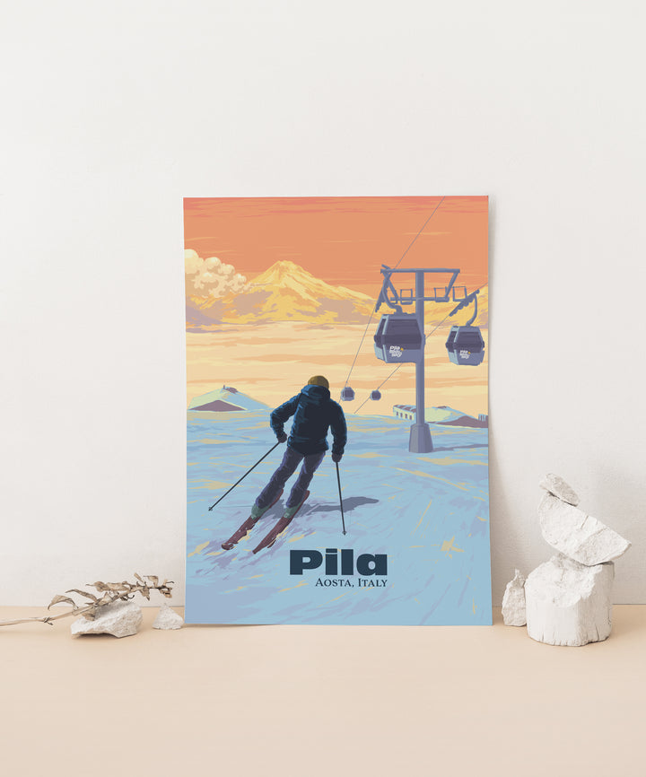 Pila Aosta Italy Ski Resort Travel Poster