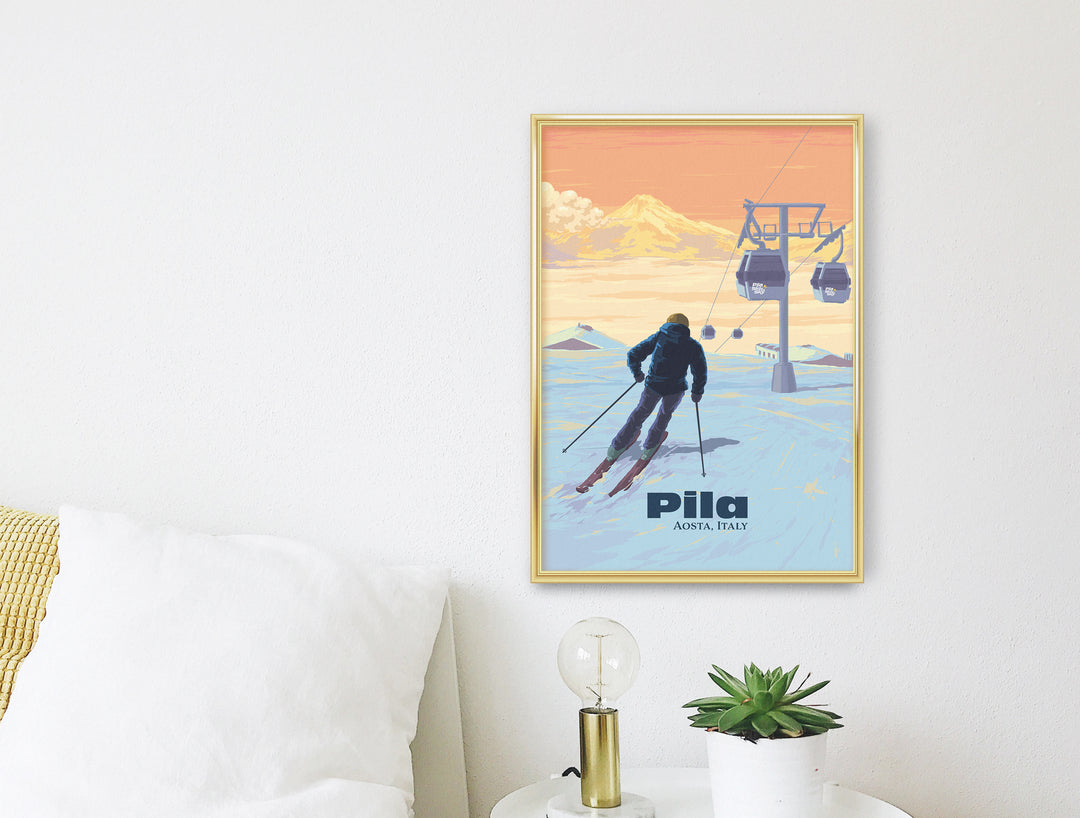 Pila Aosta Italy Ski Resort Travel Poster