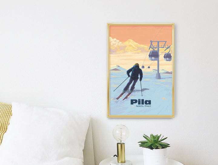 Pila Aosta Italy Ski Resort Travel Poster