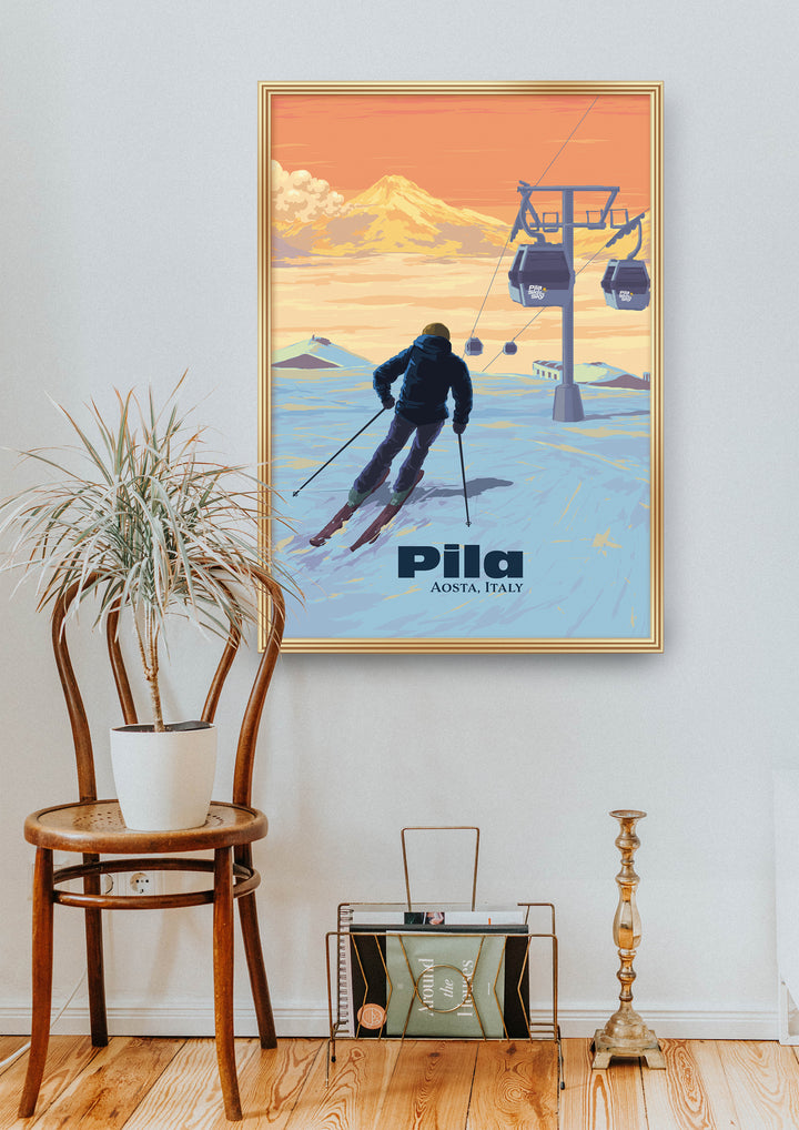 Pila Aosta Italy Ski Resort Travel Poster