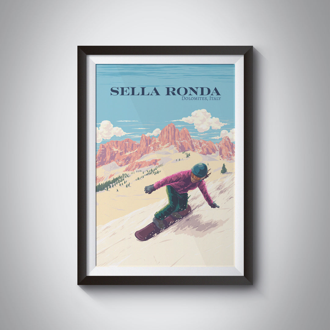 Sella Ronda Ski Circuit Italy Snowboarding Travel Poster