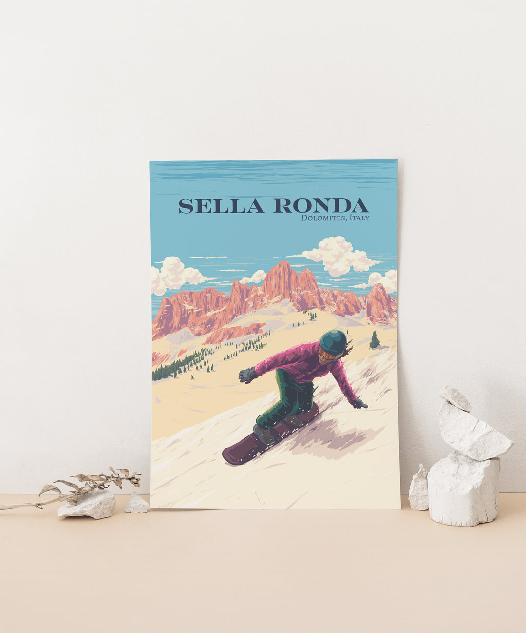 Sella Ronda Ski Circuit Italy Snowboarding Travel Poster