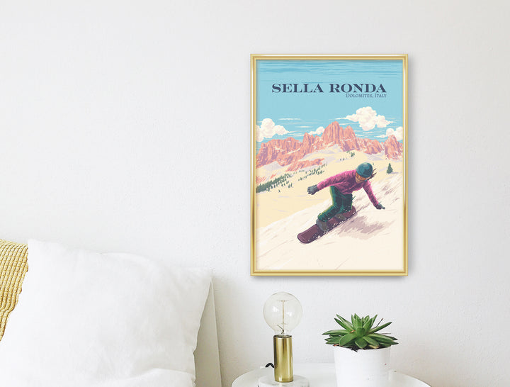 Sella Ronda Ski Circuit Italy Snowboarding Travel Poster