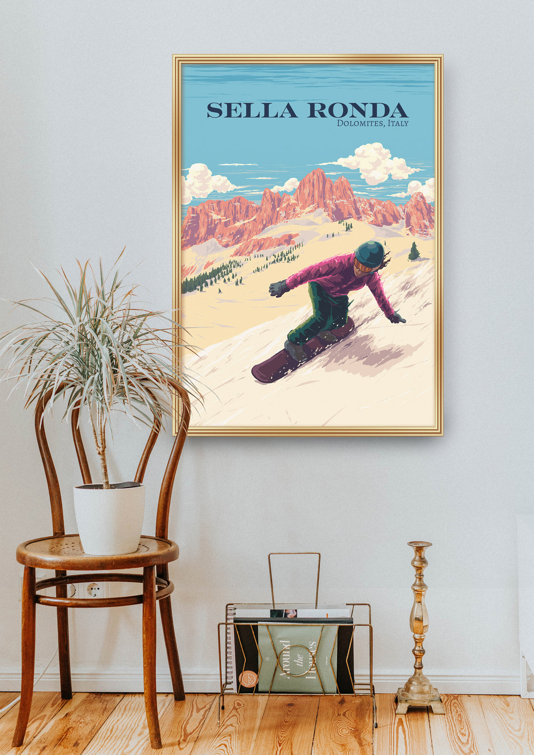 Sella Ronda Ski Circuit Italy Snowboarding Travel Poster