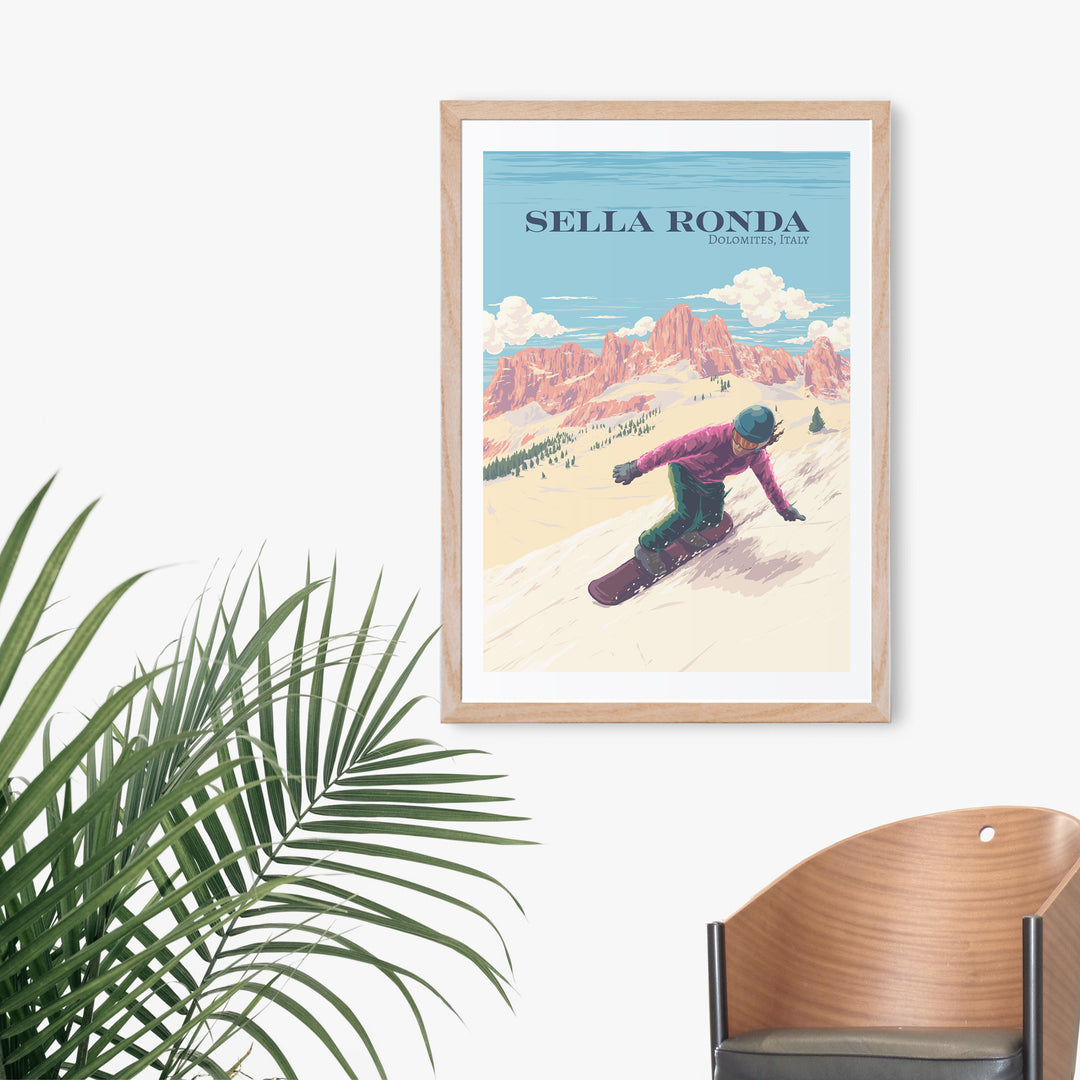 Sella Ronda Ski Circuit Italy Snowboarding Travel Poster