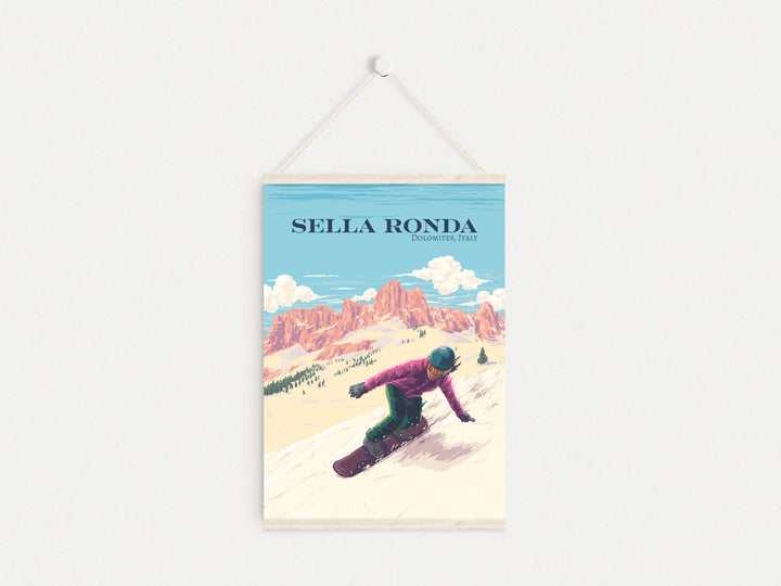 Sella Ronda Ski Circuit Italy Snowboarding Travel Poster