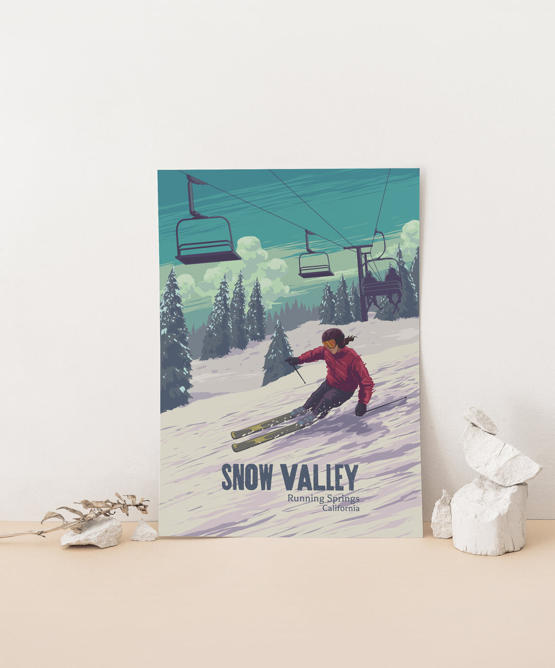 Snow Valley California Ski Resort Travel Poster