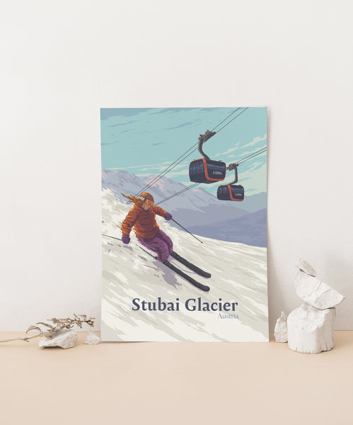 Stubai Glacier Ski Resort Austria Travel Poster