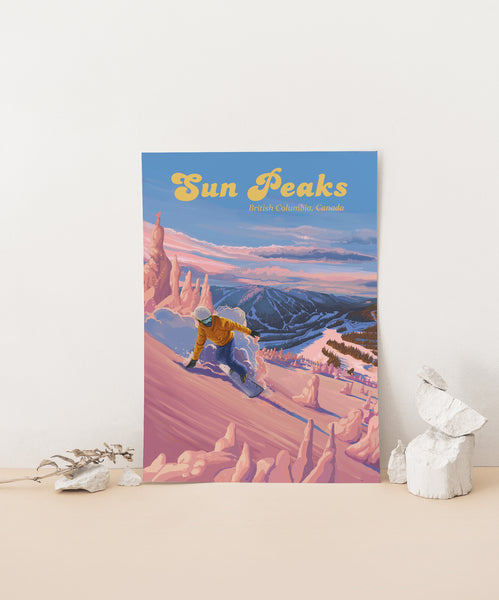 Sun Peaks British Columbia Canada Snowboarding Travel Poster