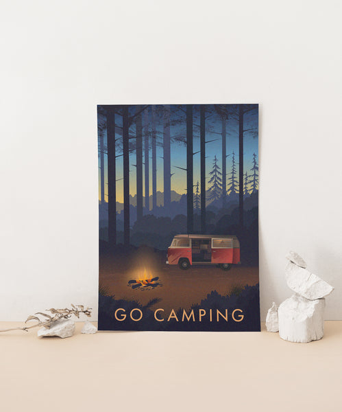Go Camping Travel Poster Campervan Version