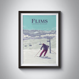 Flims Ski Resort Travel Poster
