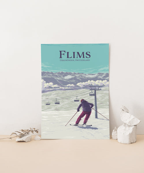 Flims Ski Resort Travel Poster
