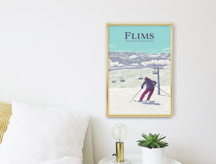 Flims Ski Resort Travel Poster