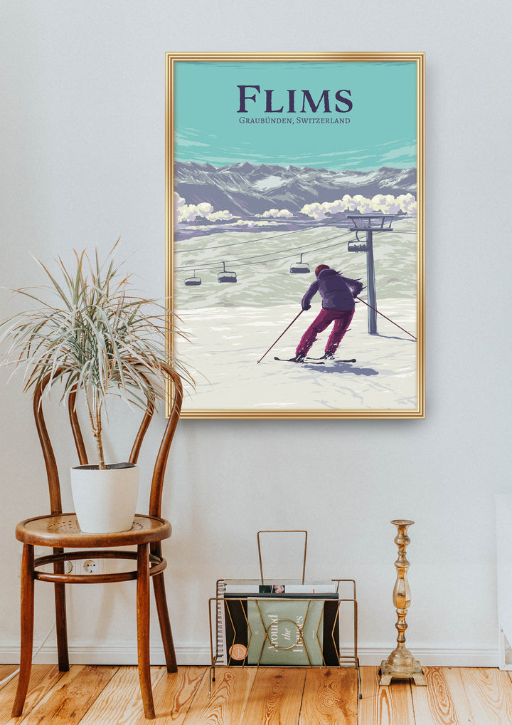 Flims Ski Resort Travel Poster