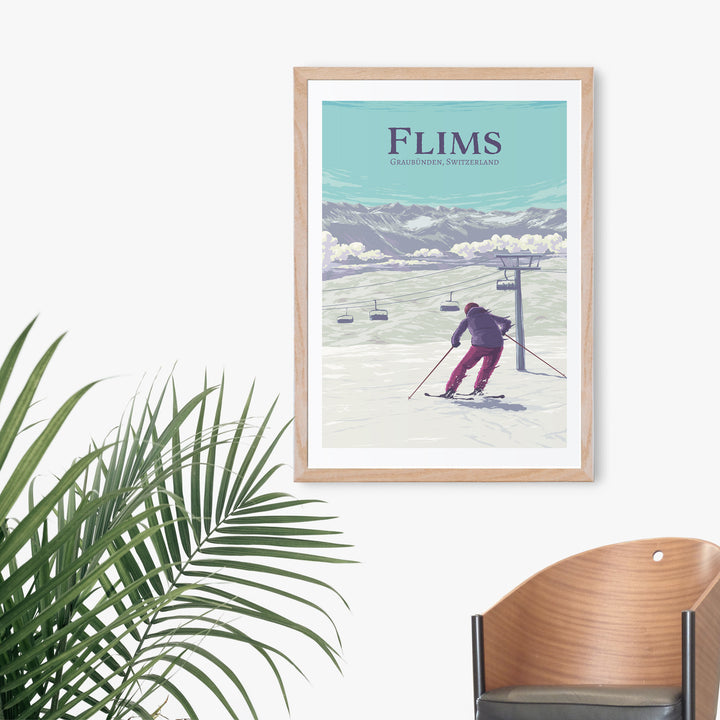 Flims Ski Resort Travel Poster