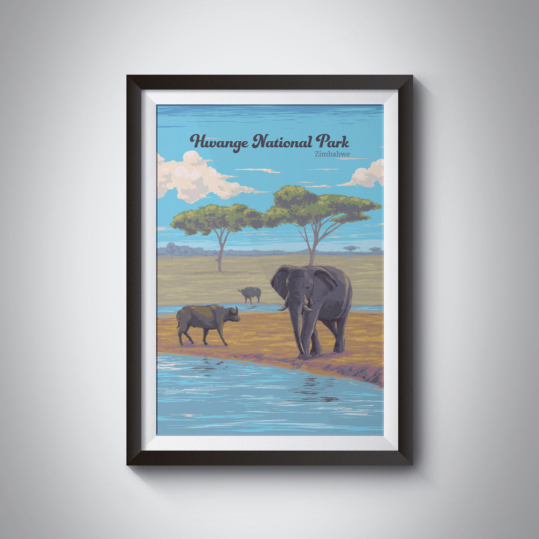 Hwange National Park Zimbabwe Africa Travel Poster