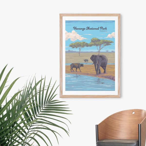 Hwange National Park Zimbabwe Africa Travel Poster