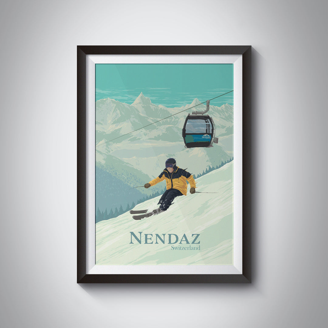 Nendaz Switzerland Ski Resort Travel Poster