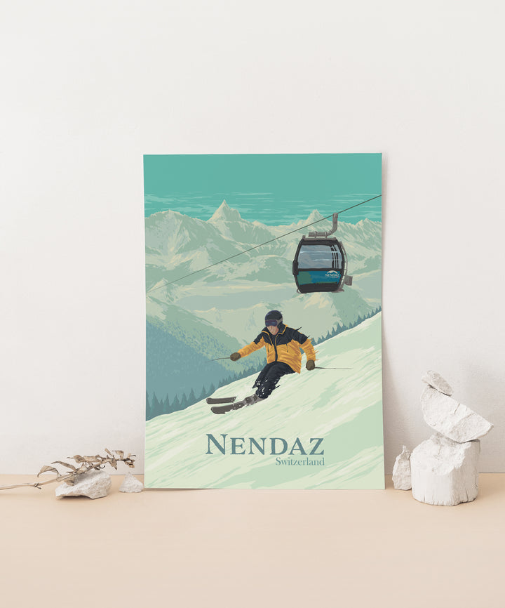 Nendaz Switzerland Ski Resort Travel Poster