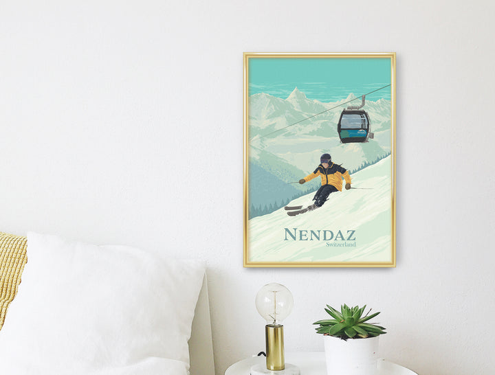 Nendaz Switzerland Ski Resort Travel Poster