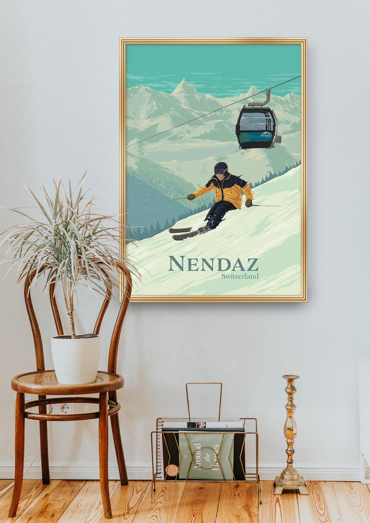 Nendaz Switzerland Ski Resort Travel Poster